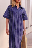 Ceres Life - Samara Midi Shirt Dress - Prussian Blue Stripe