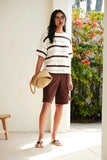 Ceres Life - Nellie Boxy Knit - Milk / Brunette Wide Stripe