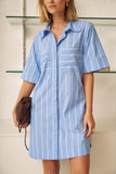 Ceres Life - Sara Mini Shirt Dress - Oxford Blue White Stripe