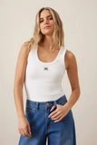 Ceres Life - Zoe Contour Rib Scoop Tank - White/Black Monogram