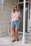 Ceres Life - Stevie Slouchy Tee - Milk / Fresh Blue / Red Stripe