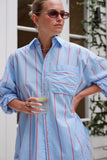 Ceres Life - Peta Oversized Shirt - Fresh Blue / Red Bold Stripe