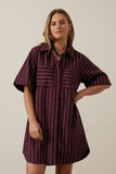 Ceres Life - Sara Mini Shirt Dress - Wine Printed Stripe