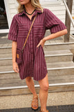 Ceres Life - Sara Mini Shirt Dress - Wine Printed Stripe