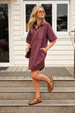 Ceres Life - Sara Mini Shirt Dress - Wine Printed Stripe