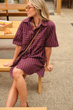 Ceres Life - Sara Mini Shirt Dress - Wine Printed Stripe
