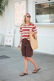 Ceres Life - Stevie Slouchy Tee - Heritage Red / Toffee Stripe