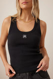 Ceres Life - Zoe Contour Rib Scoop Neck Tank - Black/White Monogram