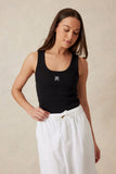 Ceres Life - Zoe Contour Rib Scoop Neck Tank - Black/White Monogram