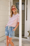 Ceres Life - Stevie Slouchy Tee - Milk / Fresh Blue / Red Stripe