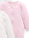 Purebaby - 4 Pack Zip Growsuit - Pink Bear
