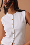 Ceres Life - Lyla Button Through Rib Tank - White