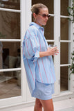 Ceres Life - Peta Oversized Shirt - Fresh Blue / Red Bold Stripe