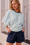 Ceres Life - Lucy Relaxed Sleeve Tee - Basil/ White Stripe