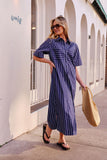Ceres Life - Samara Midi Shirt Dress - Prussian Blue Stripe