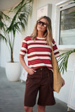 Ceres Life - Stevie Slouchy Tee - Heritage Red / Toffee Stripe