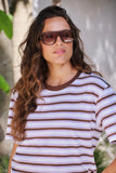 Ceres Life - Stevie Slouchy Tee - Brunette / Orchid Stripe