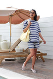 Ceres Life - Marlowe Oversized Tunic - Buff / Prussian Blue Stripe